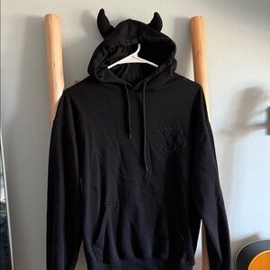 Men's Black Hoodie with Horned Design